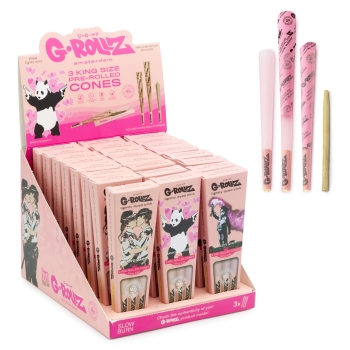 G-ROLLZ Banksy's Graffiti - Lightly Dyed Pink King Size Cones 3Pack